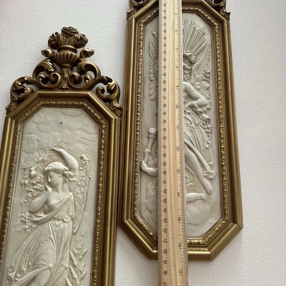 Vintage 1967 Homco Dart Industries Angel Cherub Wall Plaques 7058 7059 Pair USA